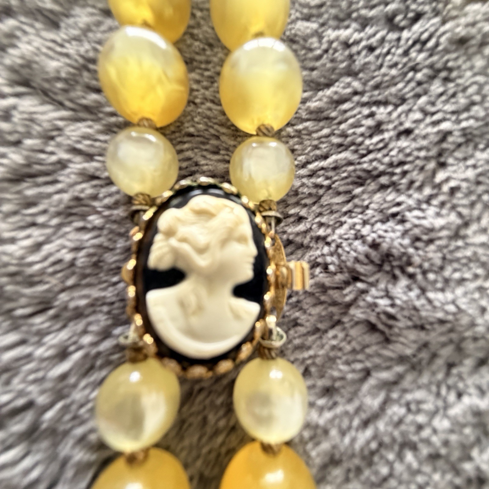 Cameo Necklace Butterscotch Vintage 1950s Yellow Lucite Double Strand
