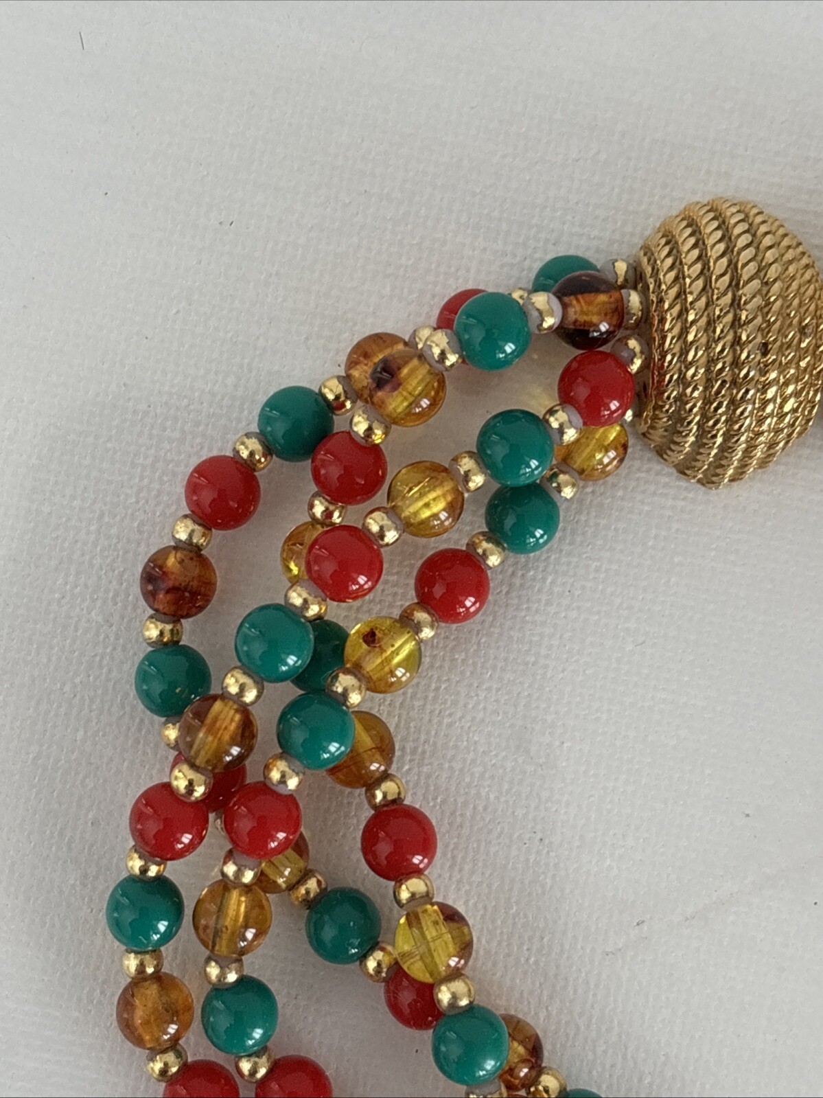 Vintage Mimi di N Beaded Necklace 1970s Designer Gold Red Green Collar