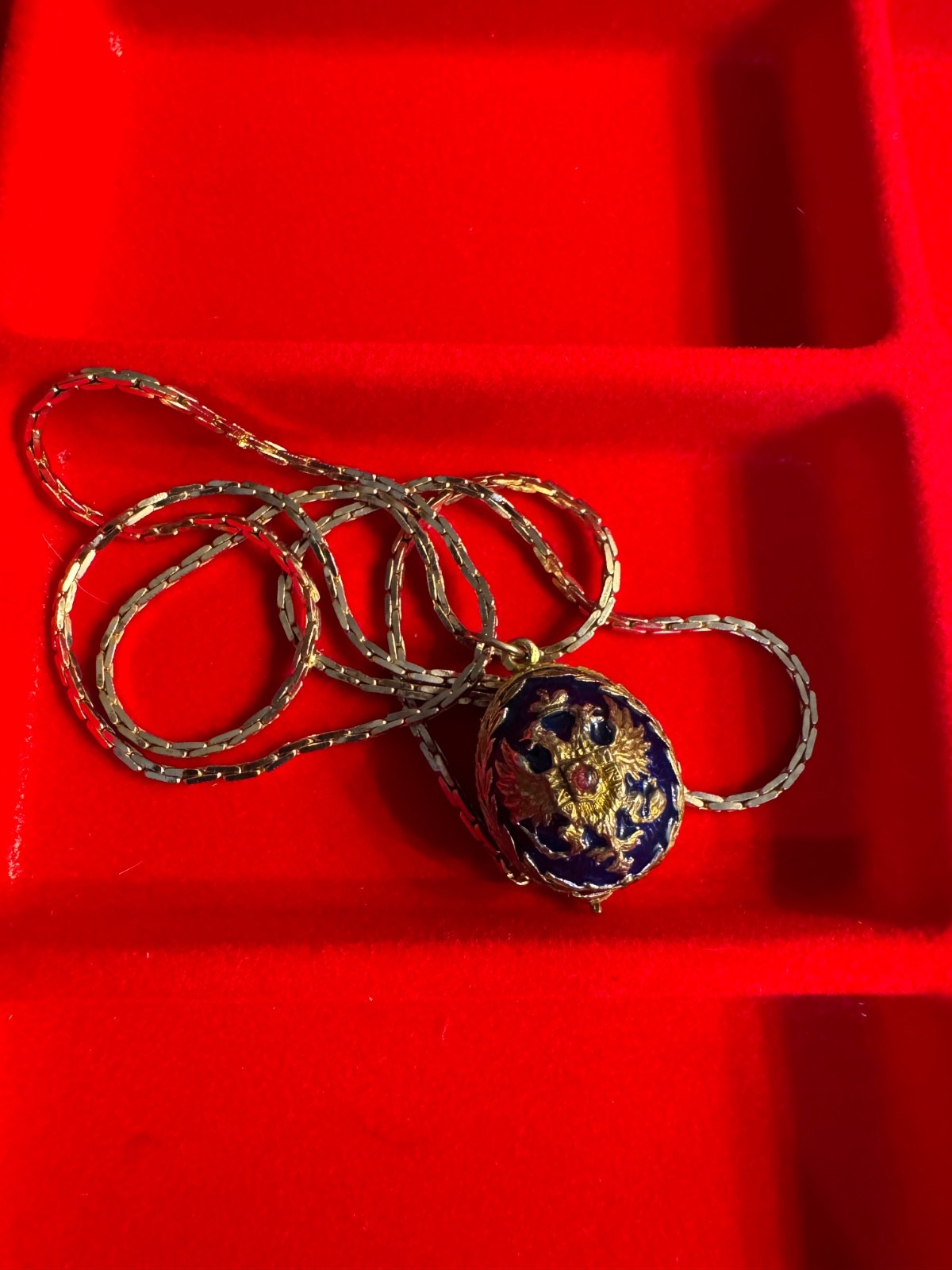Carl Faberge Gold Egg Pendant Necklace by Alexandra Collectibles