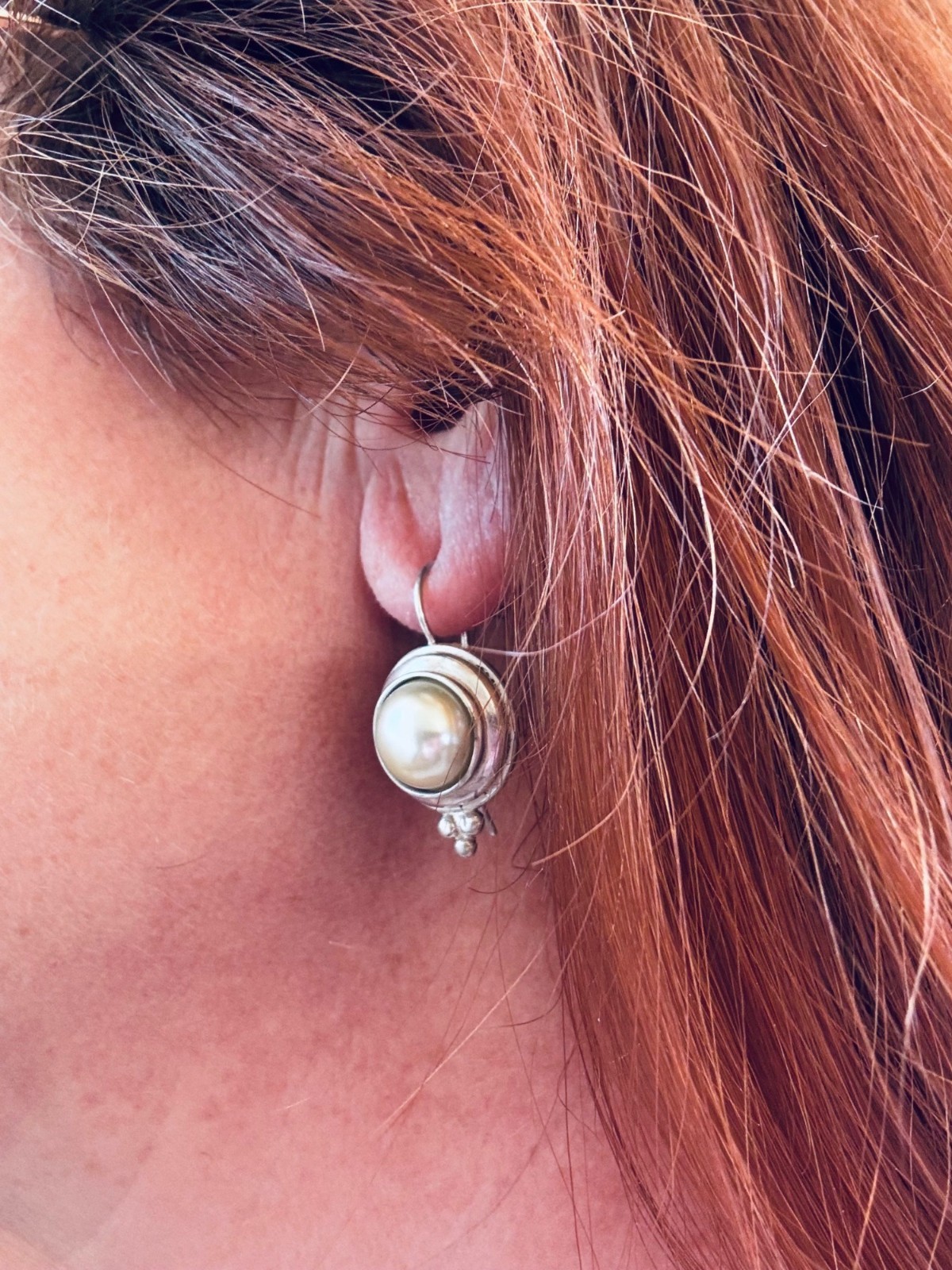 Estate 925 Sterling Silver Pearl Drop Earrings Vintage Modern Artisan Jewelry AA