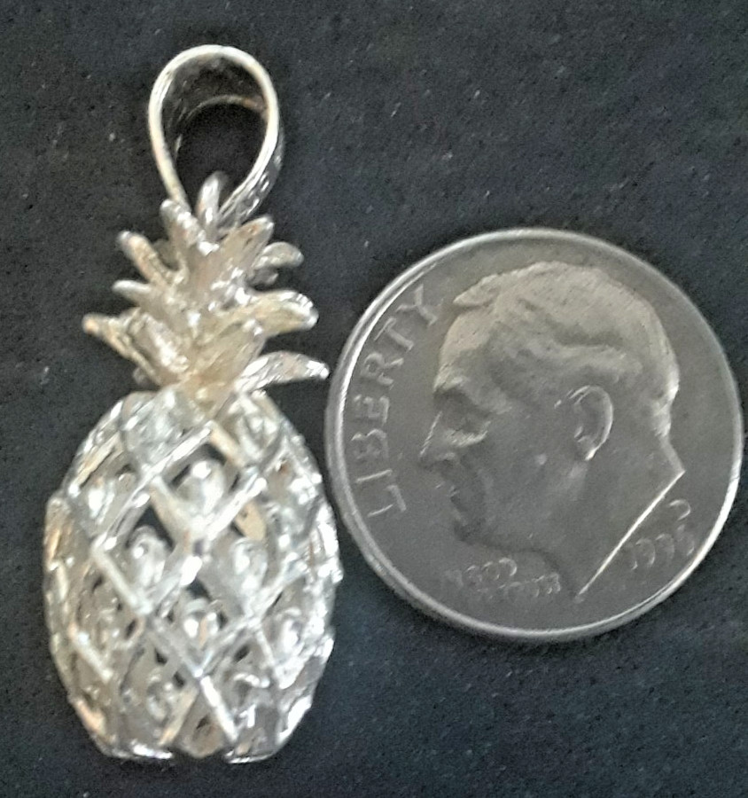 Vintage Sterling Pineapple Filigree Pendant Signed AIC About 1-1/8″ with Bale