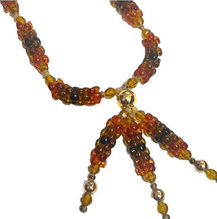 1970’s Vintage Boho Beaded Necklace with Tassles, Earthtones