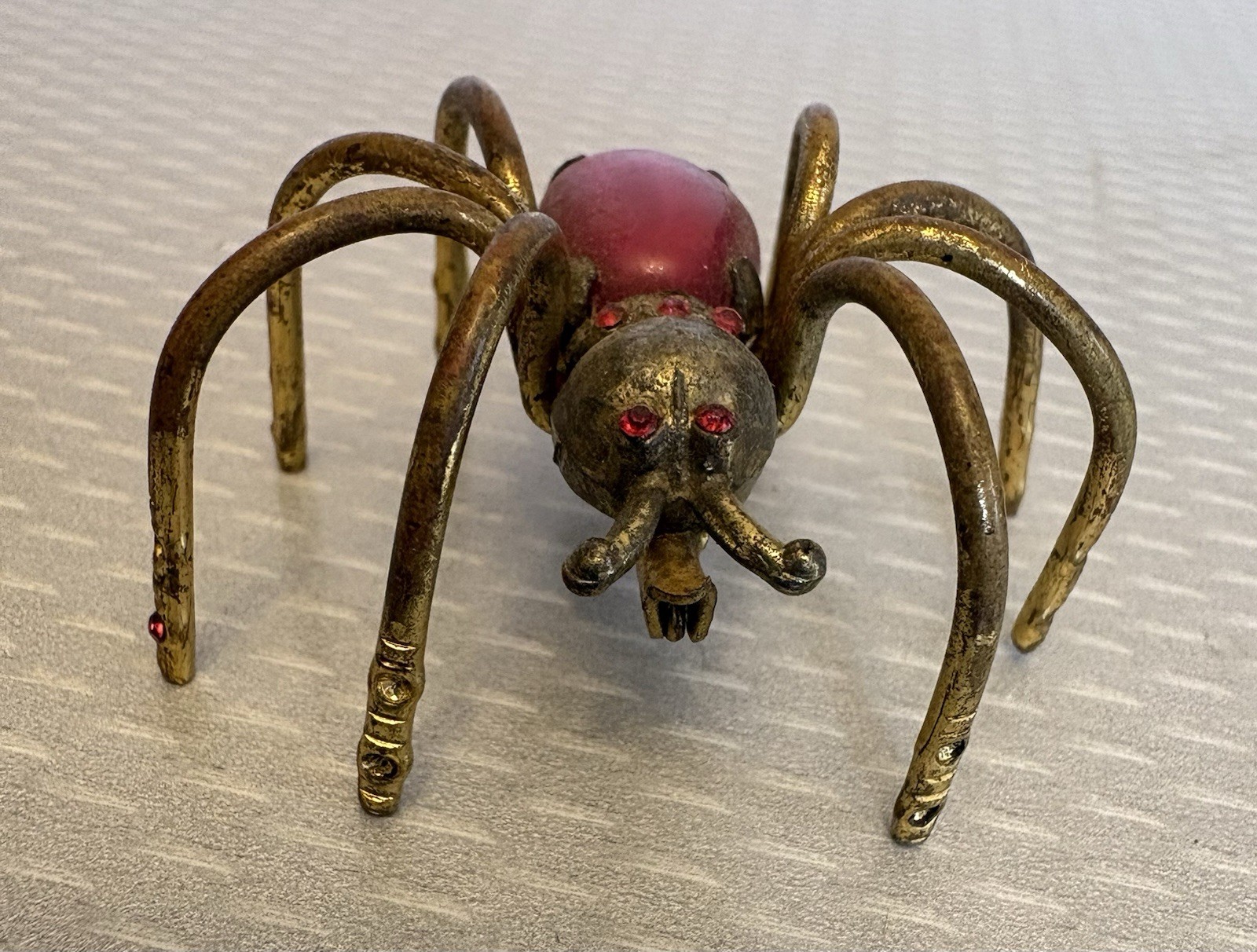 Art Deco Antique Spider Brooch Insect Bug Jewelry Red Plastic Rhinestones READ