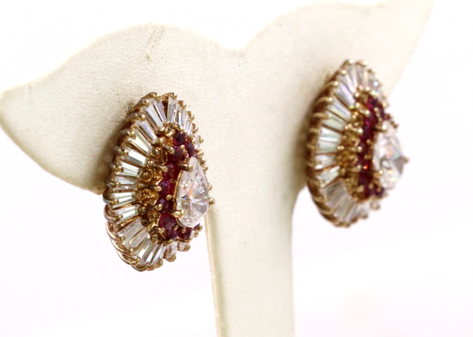 Sterling Silver Gold Plated Purple Clear Crystal Tear Drop Earrings Pre-owned