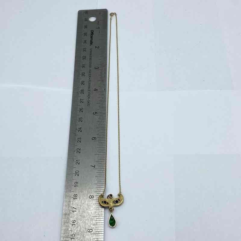 Vintage 14K Yellow Gold Diamond Sapphire Figural Mask Necklace 16.25″ 5.3g