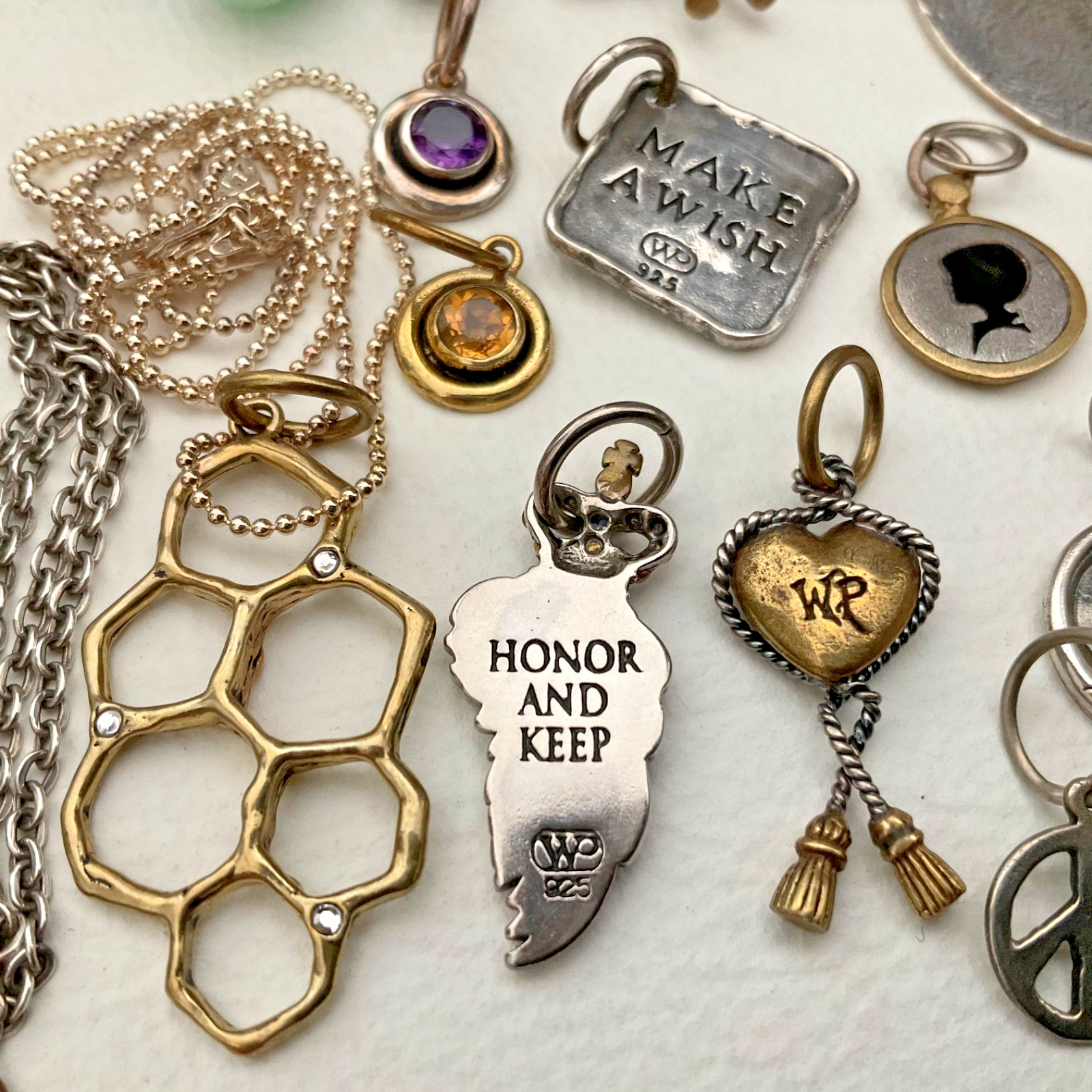 Vintage Waxing Poetic Sterling Silver/Brass Charms Heart Love