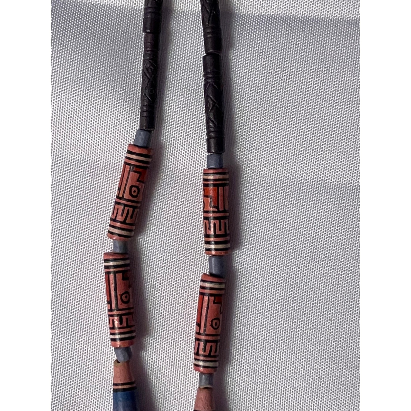 Vintage Southwestern Hand Painted Wood Bead Necklace Desert Landscape Tribal 19″