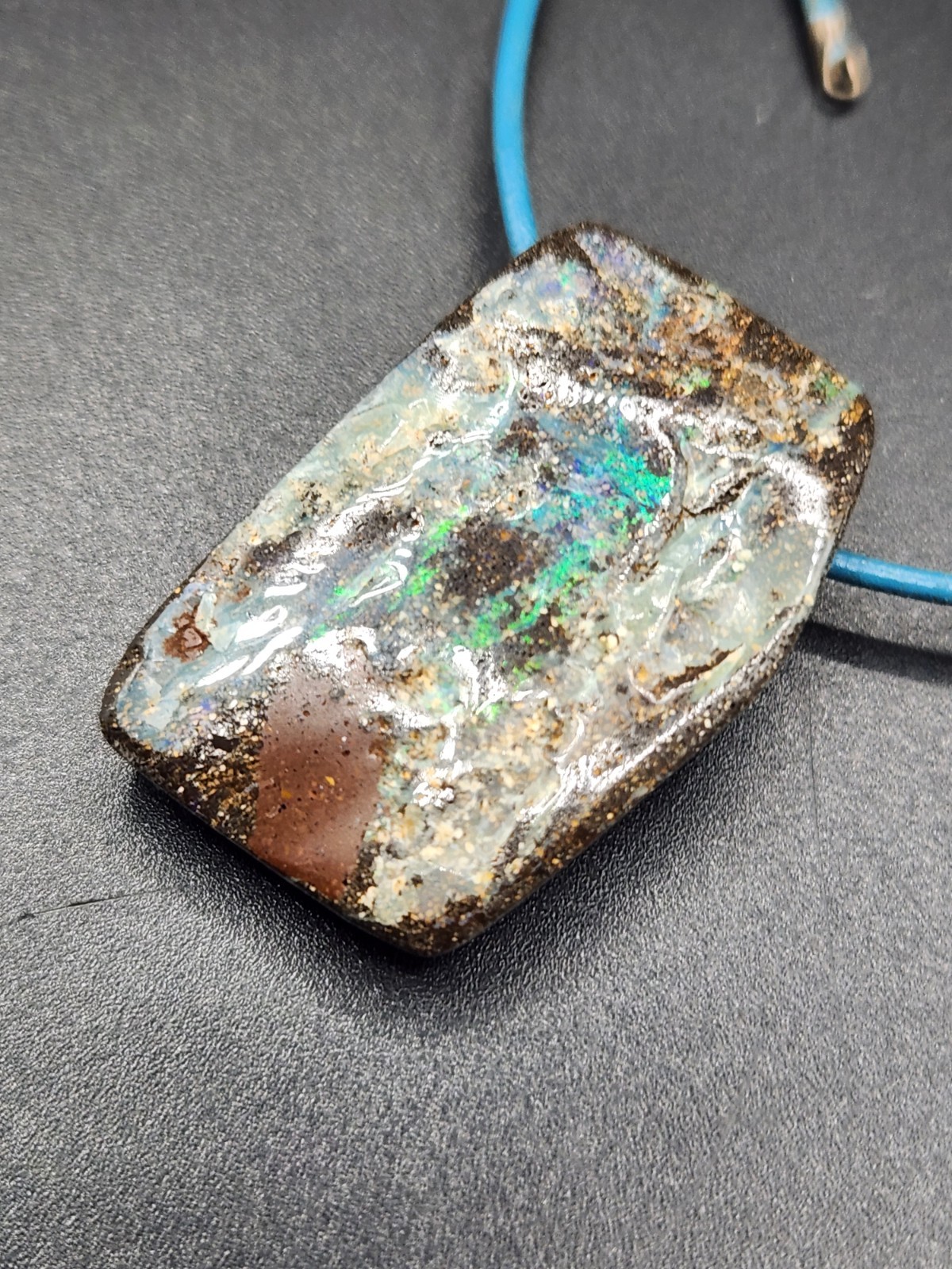 Boulder Opal Pendant Blue Cord Necklace