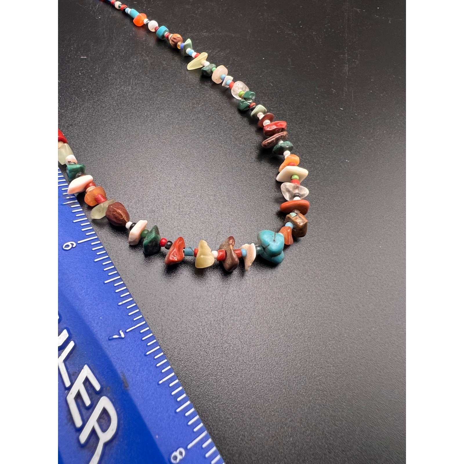 Vintage 70s beaded semi precious stone glass shell nugget necklace boho indie