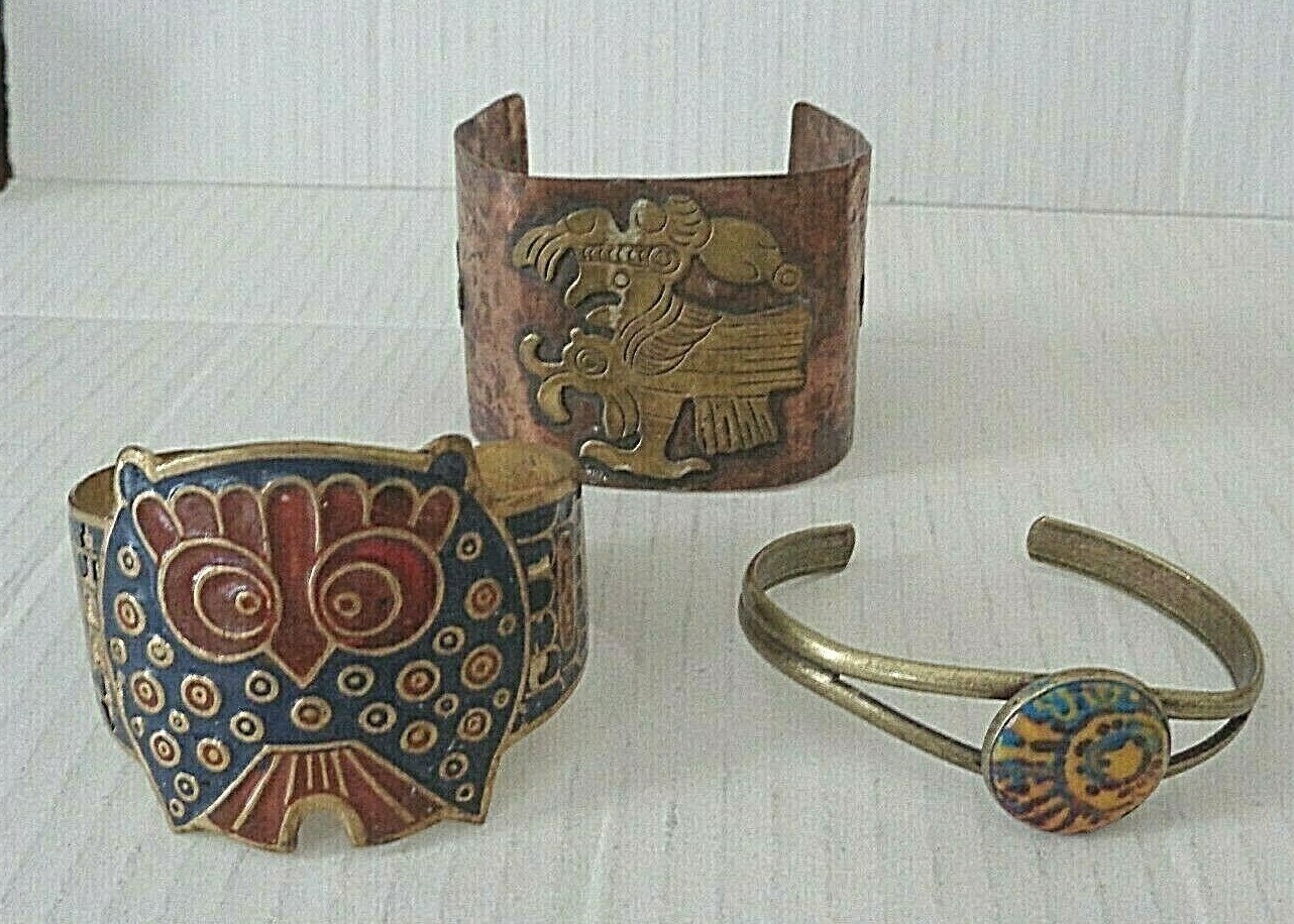 Copper/brass enameled cuff bracelets (3)