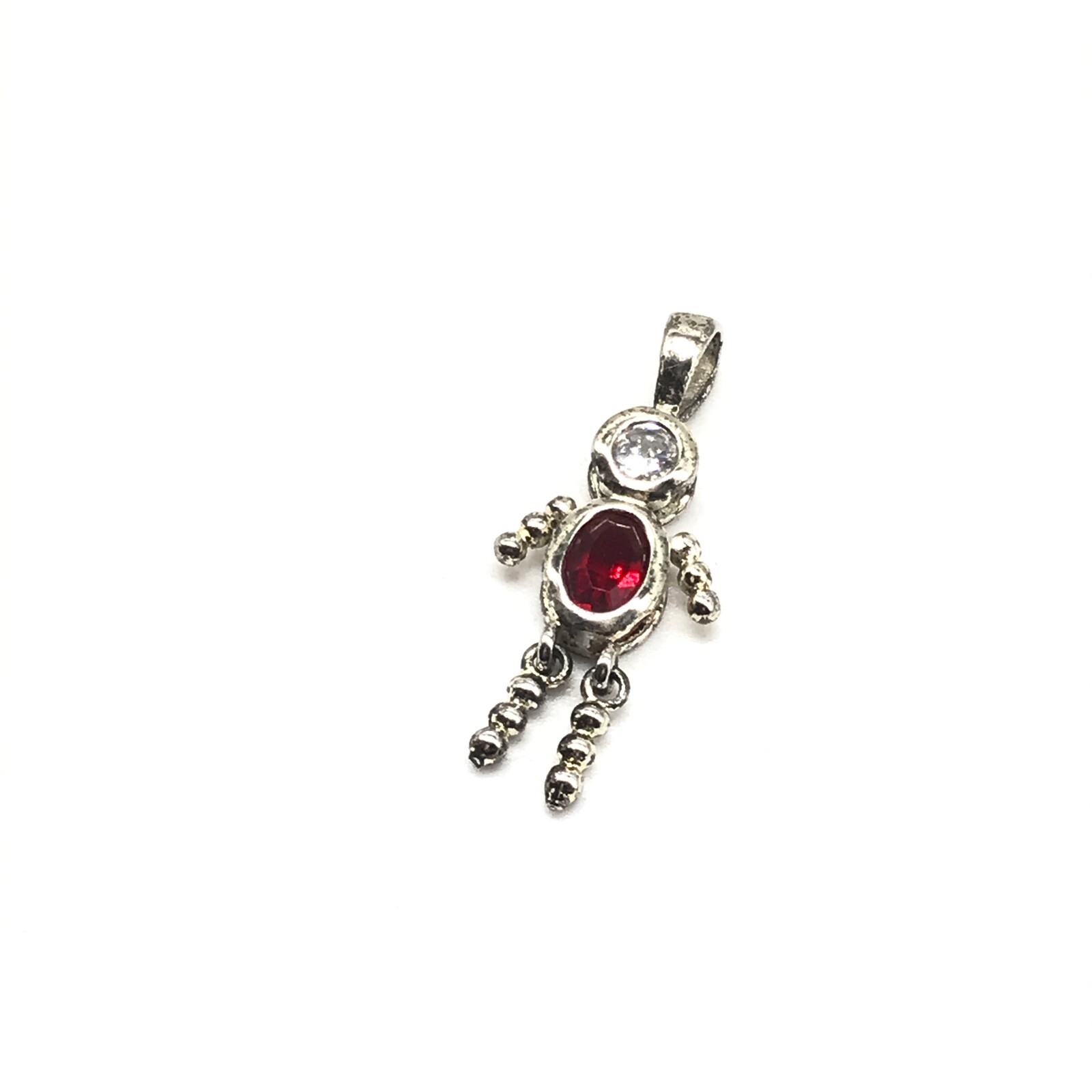 925 Sterling Silver Red CZ July Birthstone Stick Person Vintage Pendant