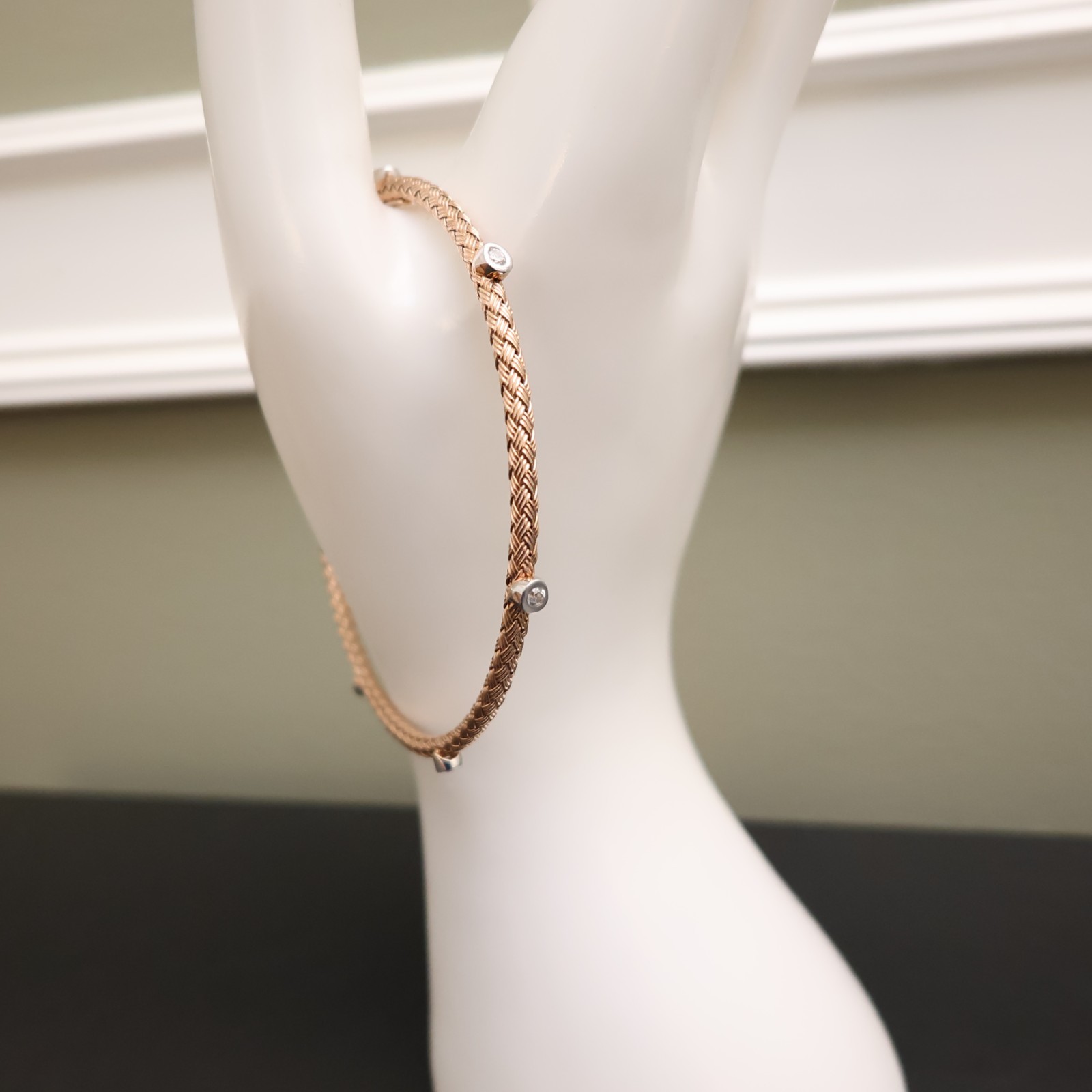 JCM Jewelry bracelet 18K rose gold clad 925 sterling silver DMQ stations 7.25in