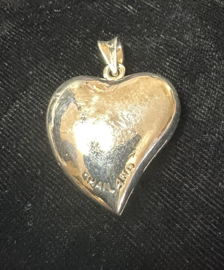 925 Sterling Silver Filigree Puff Heart Pendant Thailand Love Beauty FineJewelry