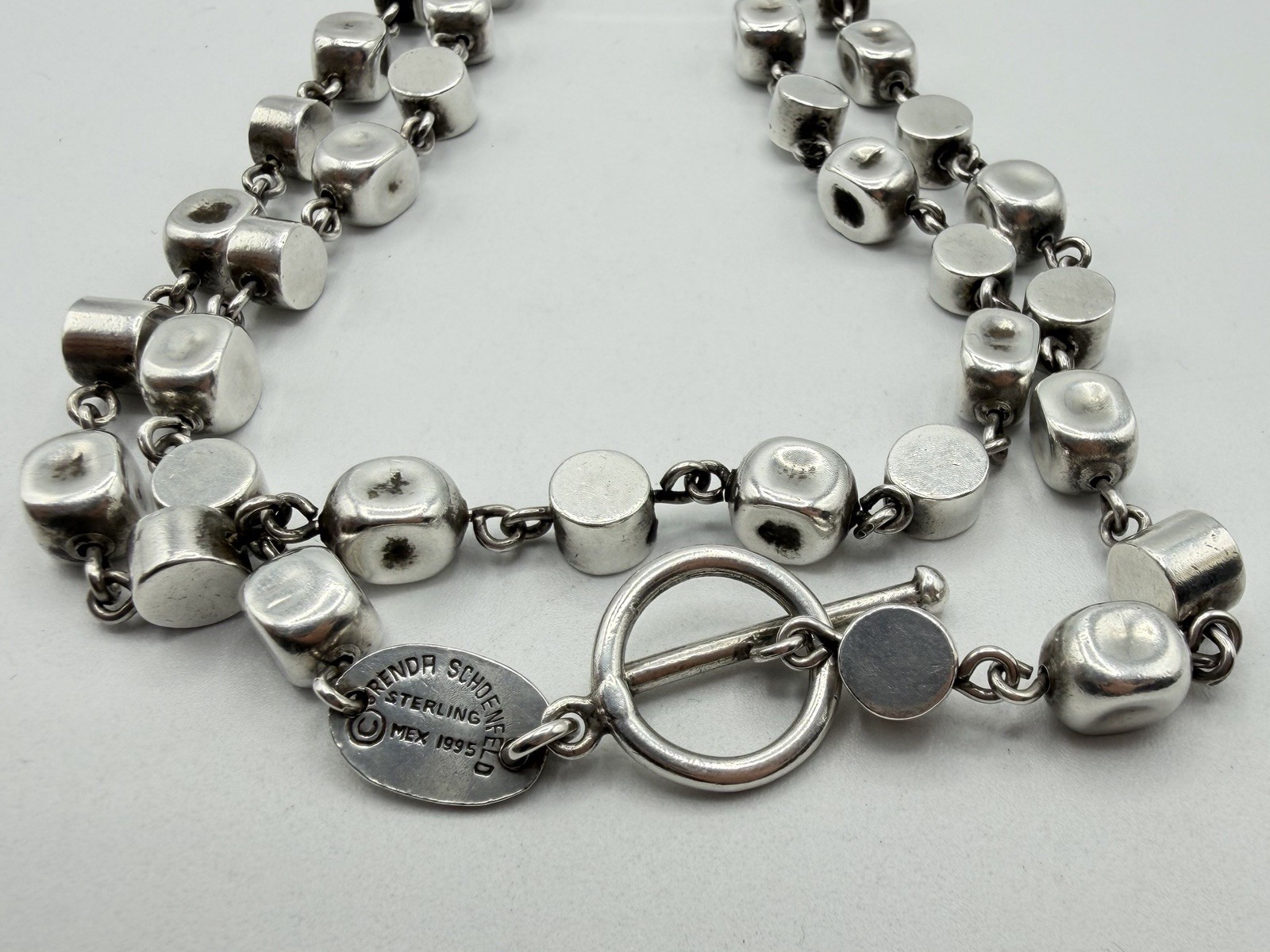 Vtg Brenda Schoenfeld 1995 Sterling Silver 925 MEX Designer Modernist Necklace