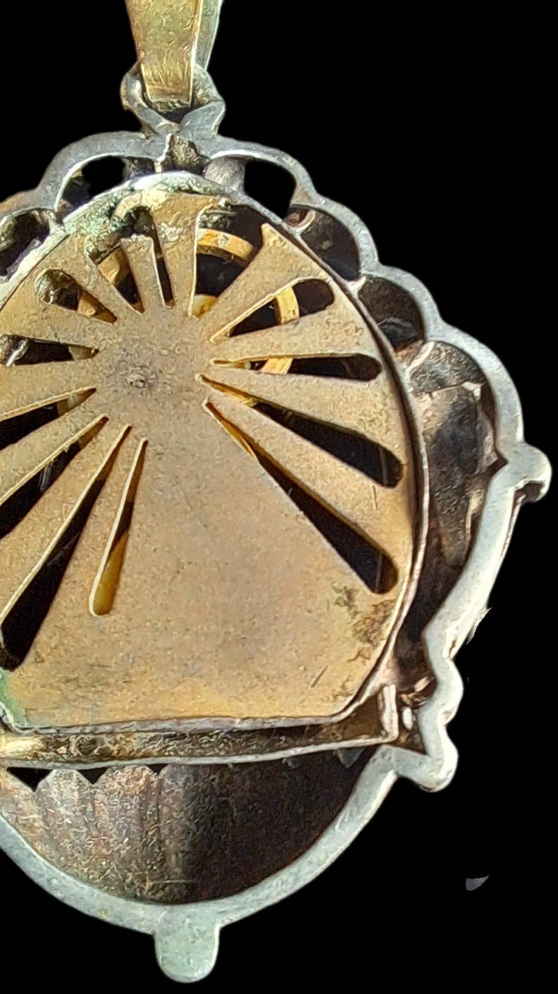 Fine Antique Art Deco Silver Gold Madonna Virgin Mary and Jesus Pendant Ca 1930