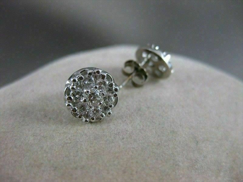 ESTATE .93CTW DIAMOND FLOWER CLUSTER 14K WHITE GOLD EARRINGS F/G VVS/VS #10320