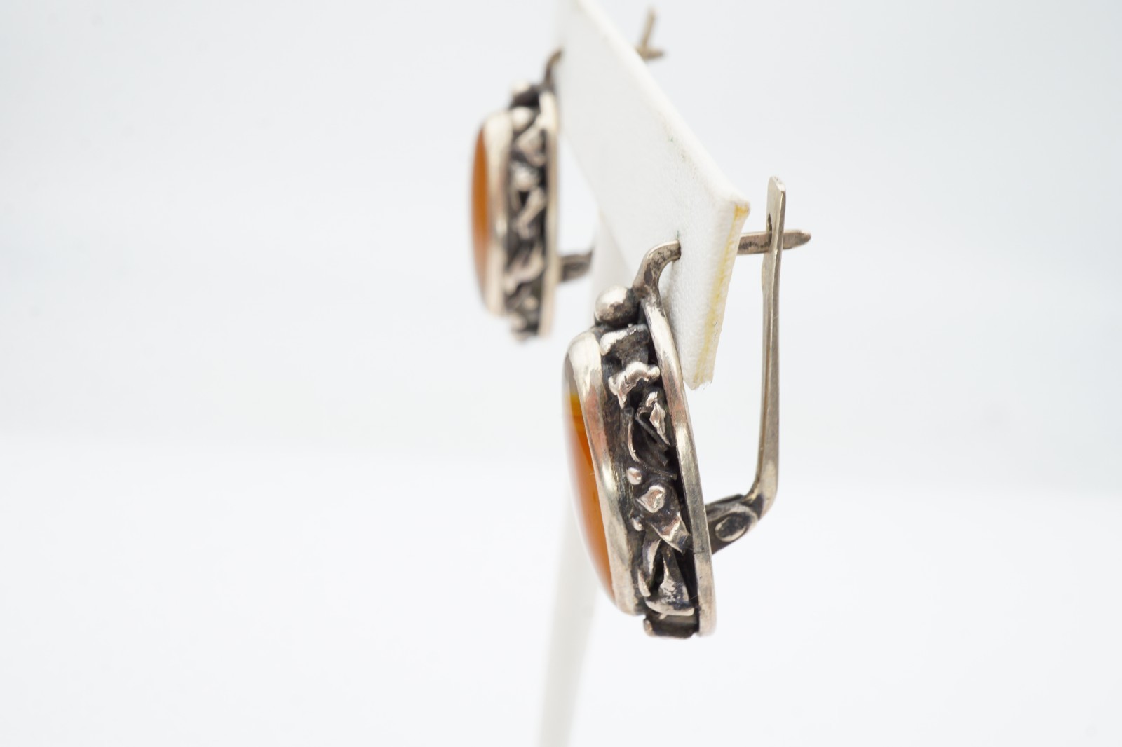 Vintage Sterling Silver 925 Agate Earrings Modernist Brutalist