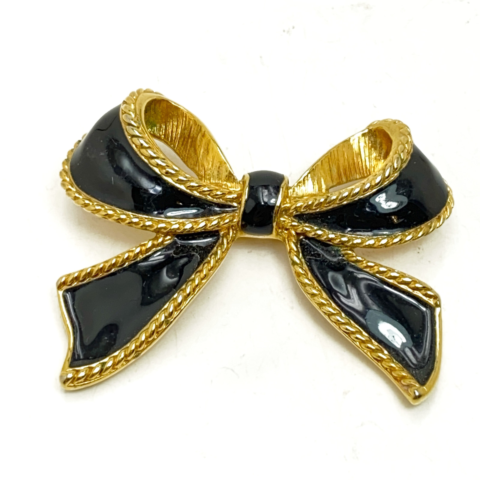 KJL for Avon Bow Necklace Enhancer Black Enamel 1987 Camelot Collection