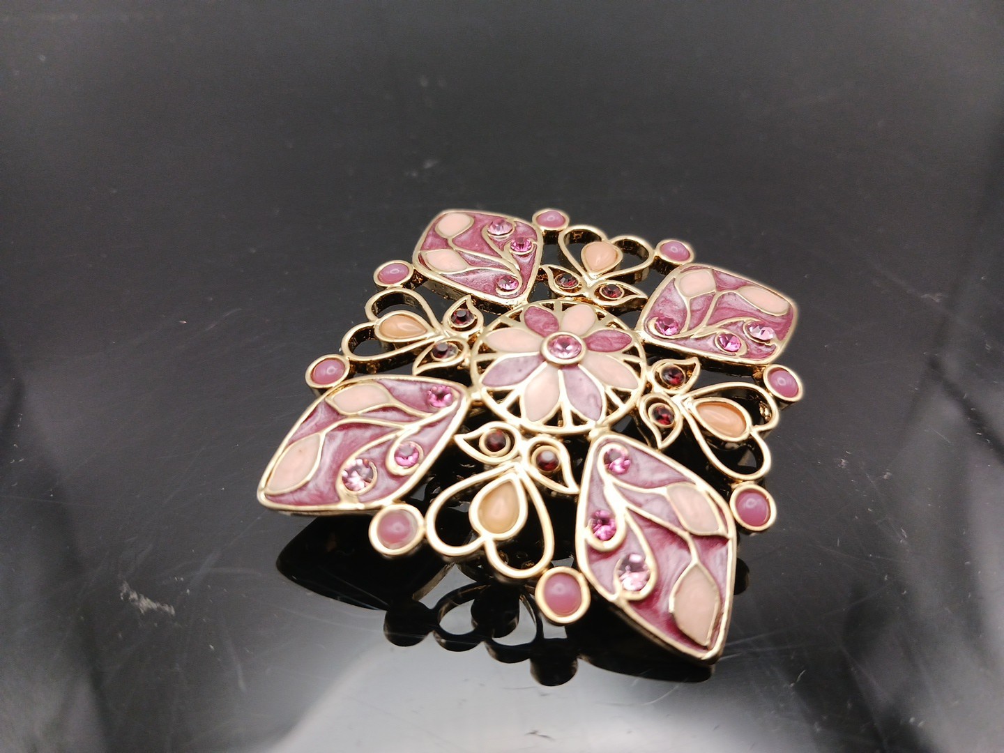Vintage Cloissone Enamel Pin Rhinestone Square Brooch 1.5″ x 1.5″ Pinks Purples