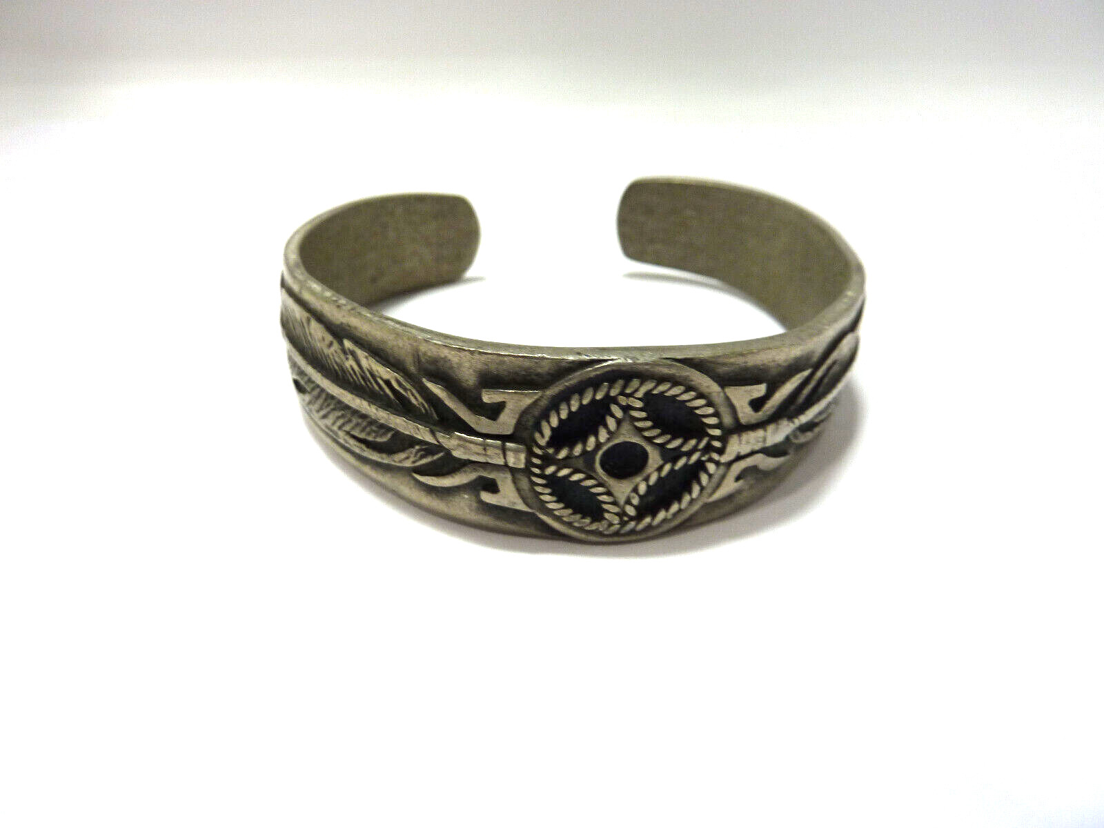 VINTAGE South Western Silver Tone Feather Wrist Cuff Bracelet