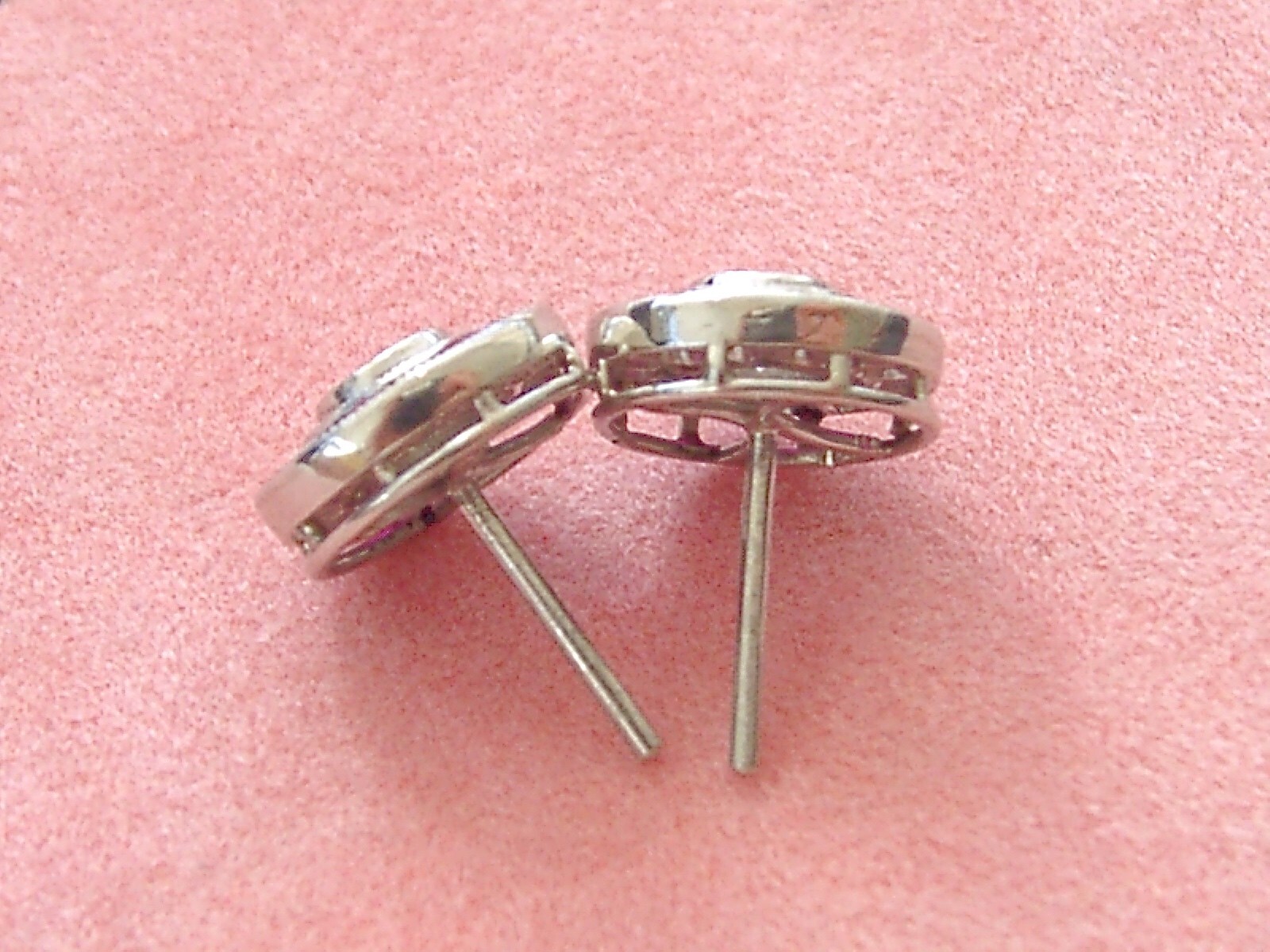 ART DECO STYLE .46ctw DIAMOND w/ RUBY HALO PLATINUM 9.5mm EVERYDAY STUD EARRINGS