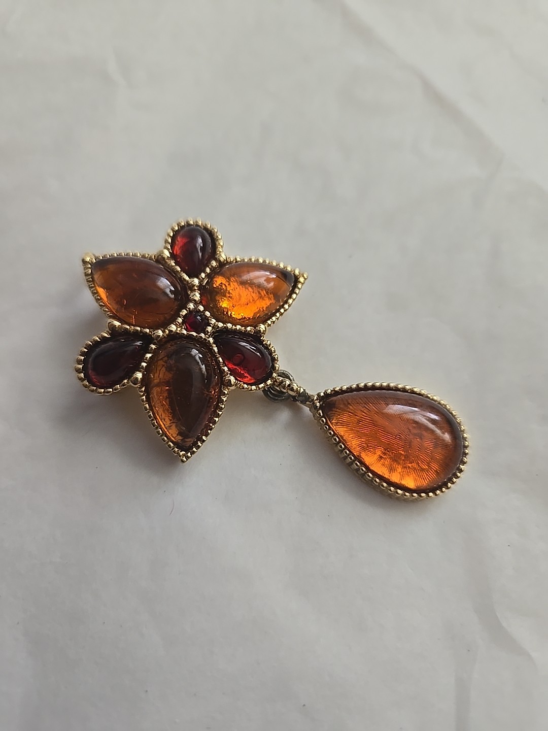 Vtg Avon Mogul Topaz Lucite Cabochon Star Dangle Pin Pendant Clip Earrings