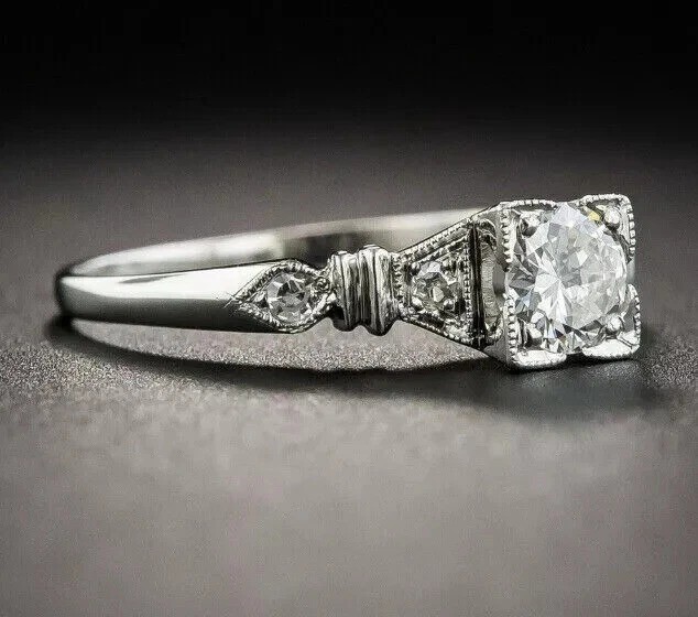 Art Deco Style Bridal 2Ct Lab Created Diamond Wedding 14K White Gold Finish Ring