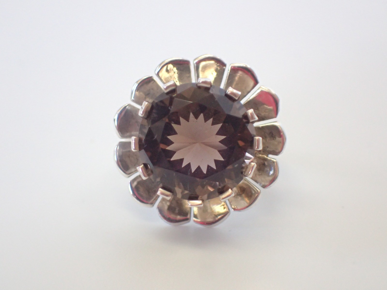 Vintage Taxco Mexico Sterling Silver Ring with Large Smoky Quartz Stone. Size 5