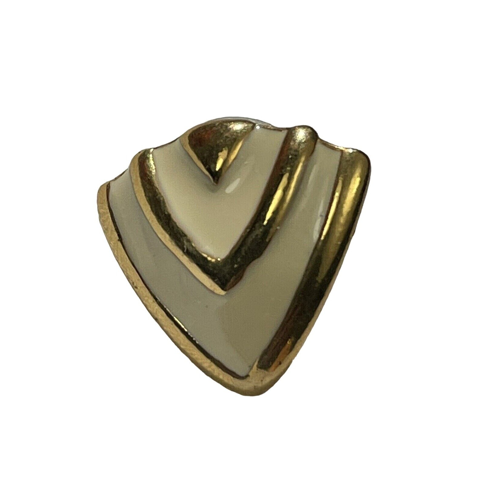 FABULOUS Off White Enamel And Gold Tone MODERNIST Triangular DESIGNER EARRINGS