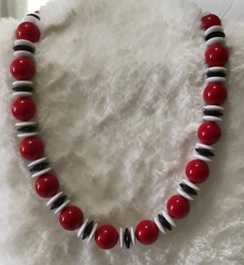 Lot of 5 Red Costume Jewelry Necklaces Fun Bright Beads Various Designs Vintage