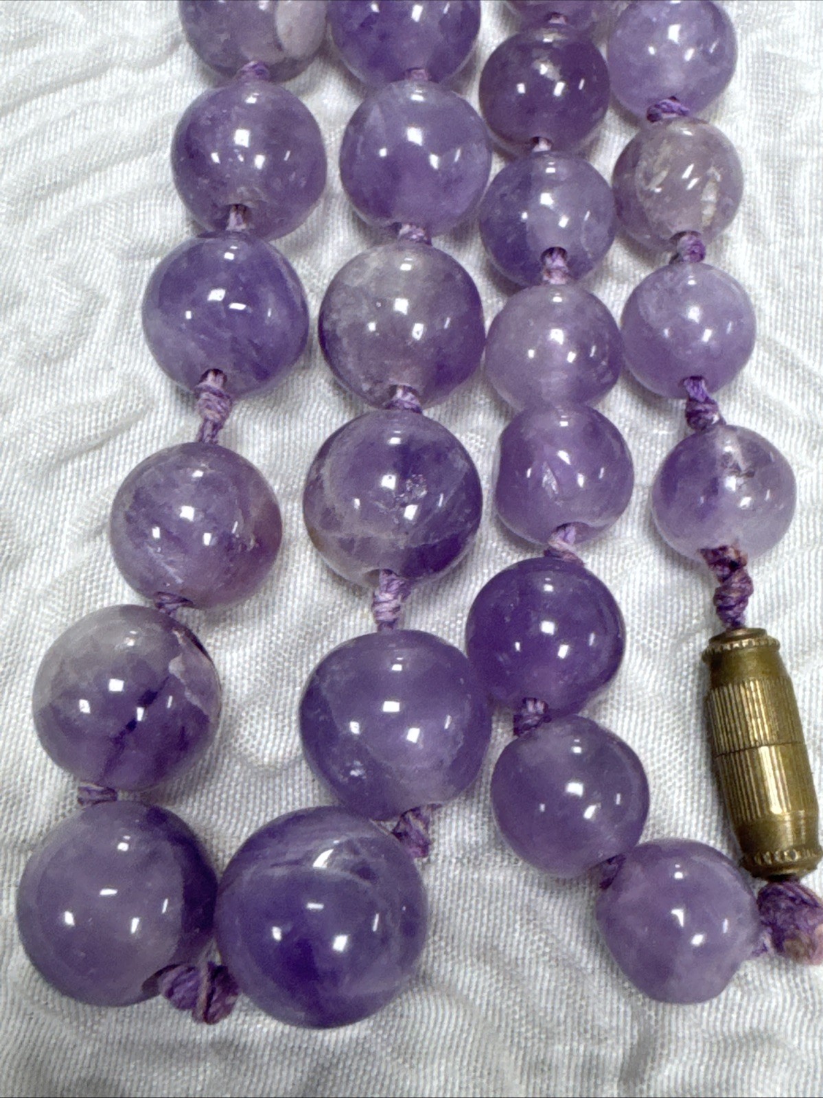 Vintage Natural Amethyst Smooth Polished Round Lavender-Purple 35”Necklace 101 G