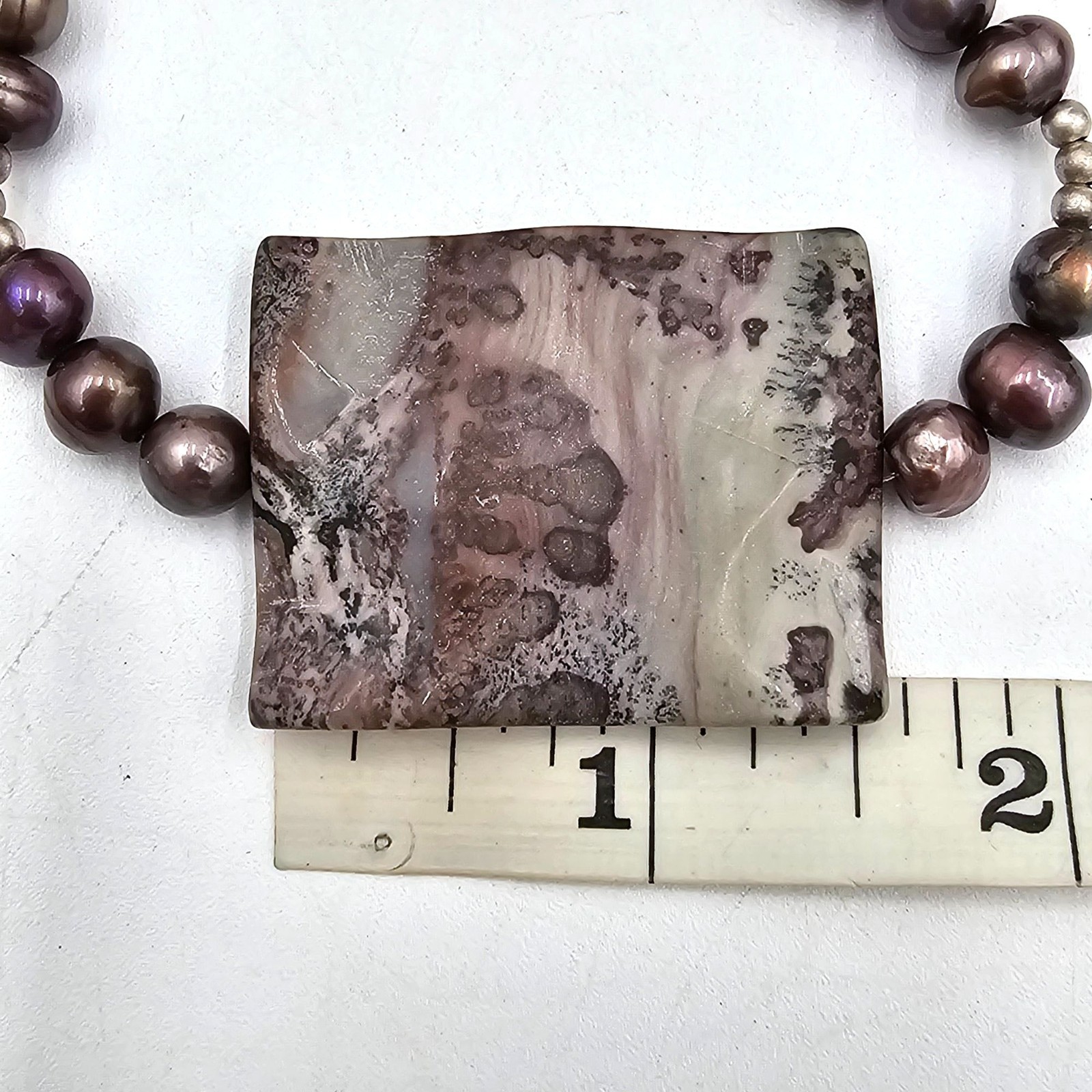 VTG Peacock Baroque Pearl Purple Agate Pendant Sterling Silver Necklace 16″