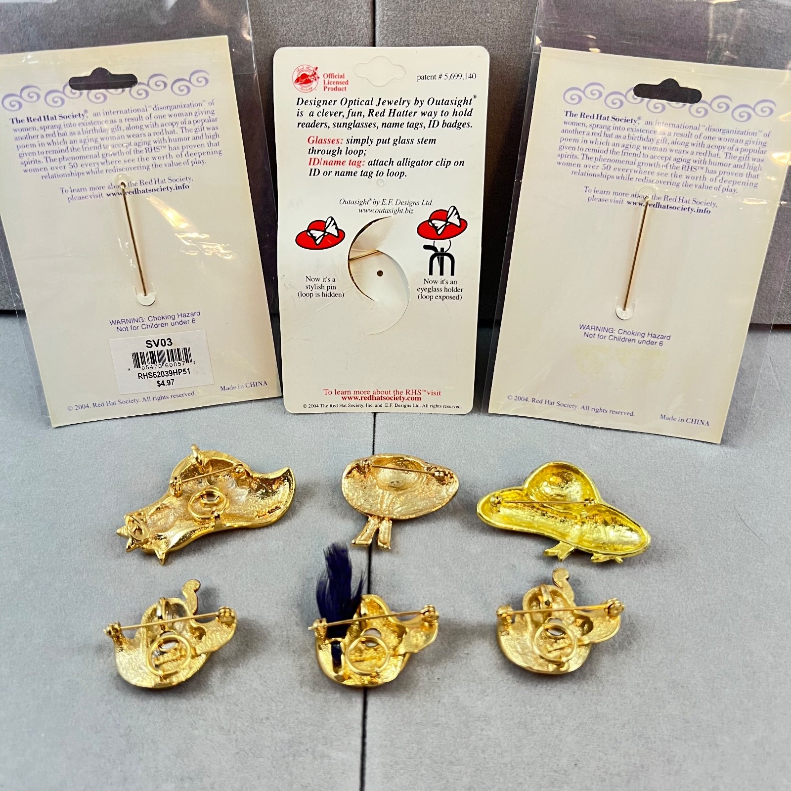 Red Hat Society Lot, Brooches Hat Pins Pendants Crystal Purple Multicolor *READ