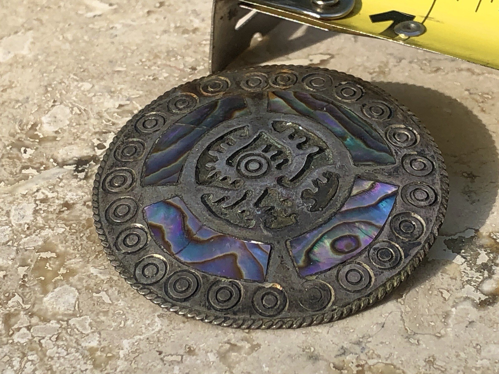 🌈 ✨VTG TAXCO Mexico 925 Sterling Silver TRB RAINBOW ABALONE Aztec Sun Pendant