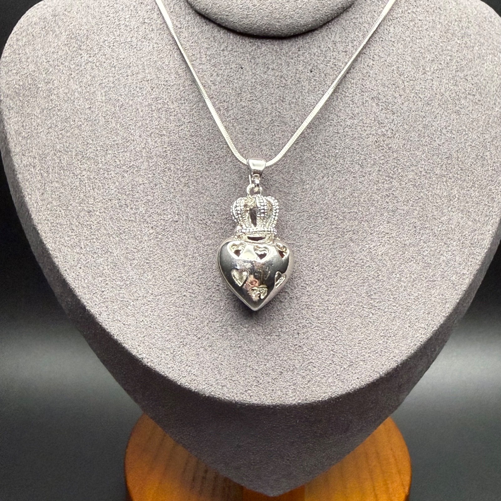 Rhinestone Crown Heart Silver & Gold Tone I LOVE YOU Pendant Necklace Y2K 2000s