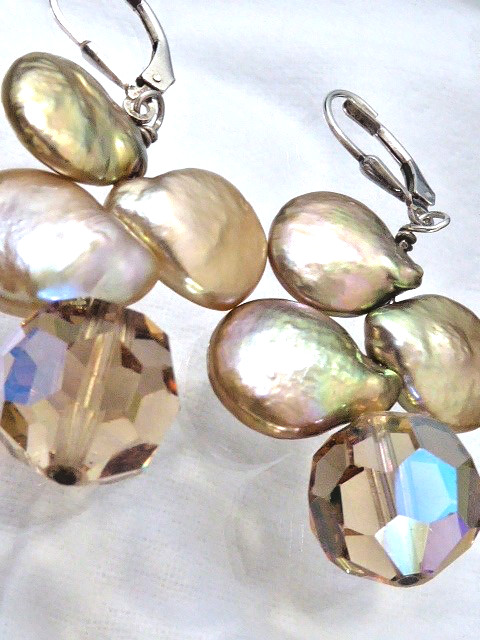 VINTAGE PEARL& CRYSTAL STERLING SILVER PIERCED HOOK FINDING 2″ DANGLE EARRINGS