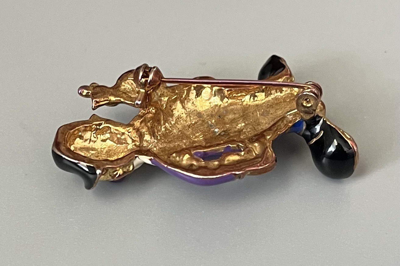 VTG Hobo Clown Brooch Gold Tone Metal Purple-Green-Blue-Black-White 2” Sad Face