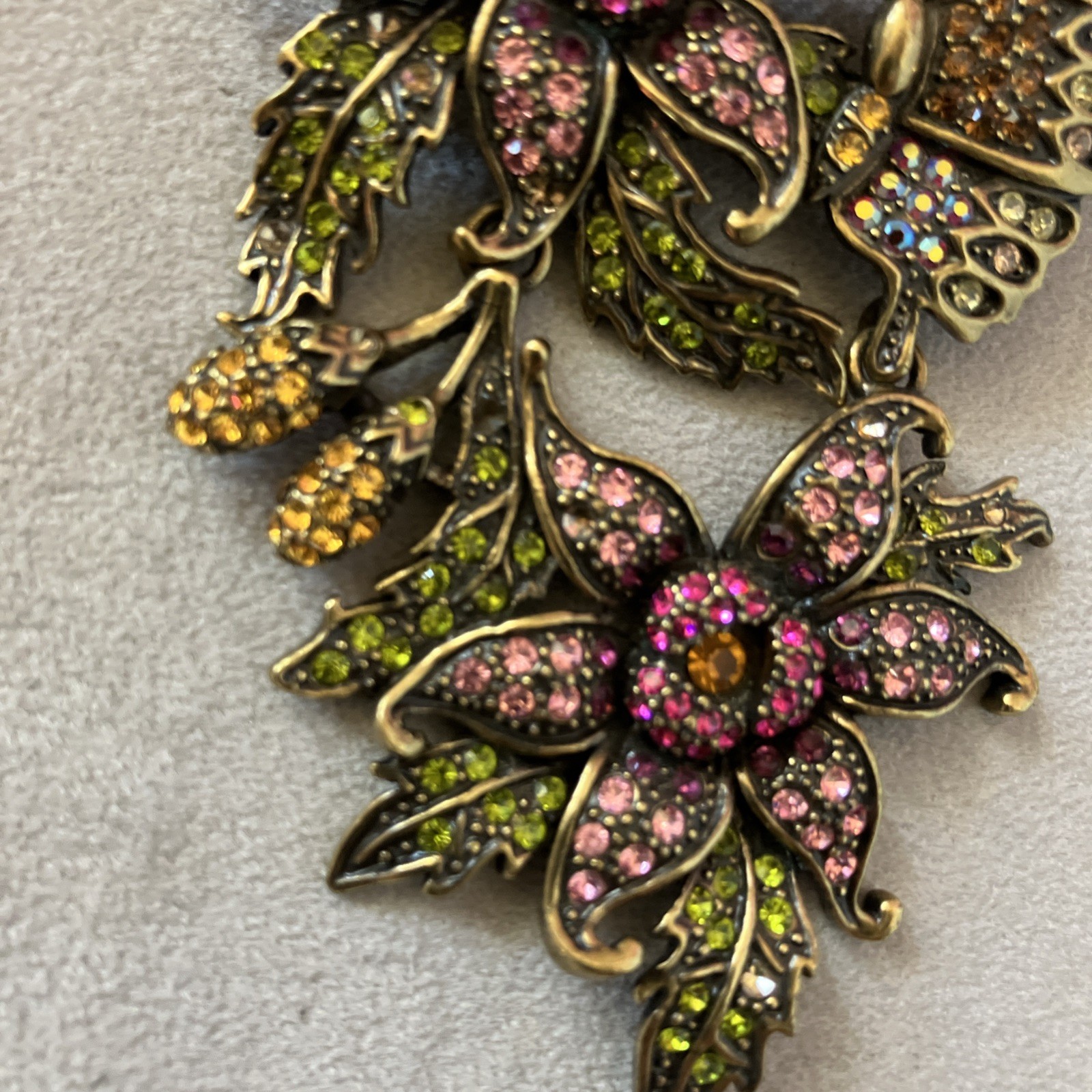 LaVintage Hinged Antiqued Goldtone Metal Flower/ Butterfly Brooch Or Pendant