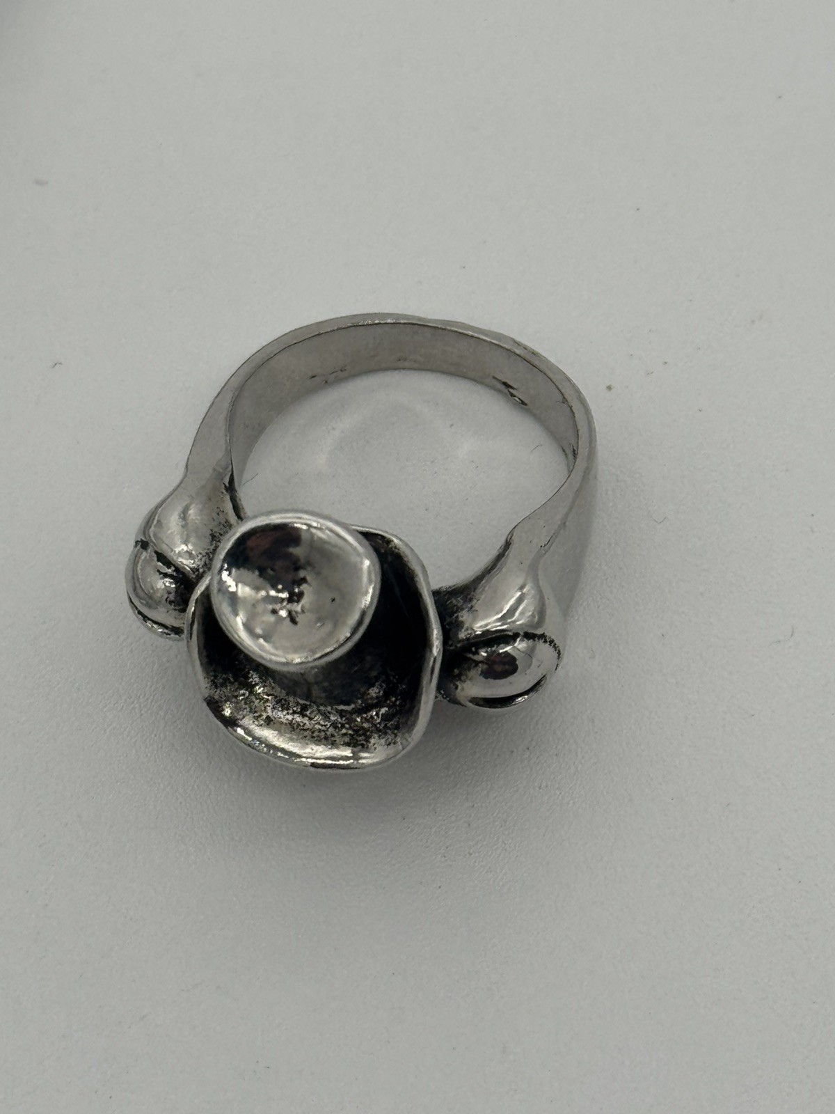 Vintage Funky Sterling Silver Steampunk Frog & Top Hat Ring Size 10-10.25