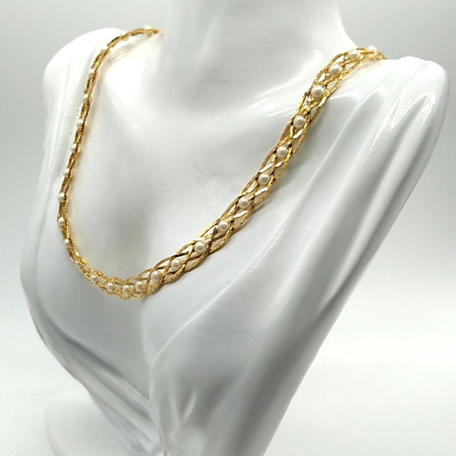 Vintage Avon Convertible Gold-tone Braided Pearl Necklace-Bracelet Silver Plated