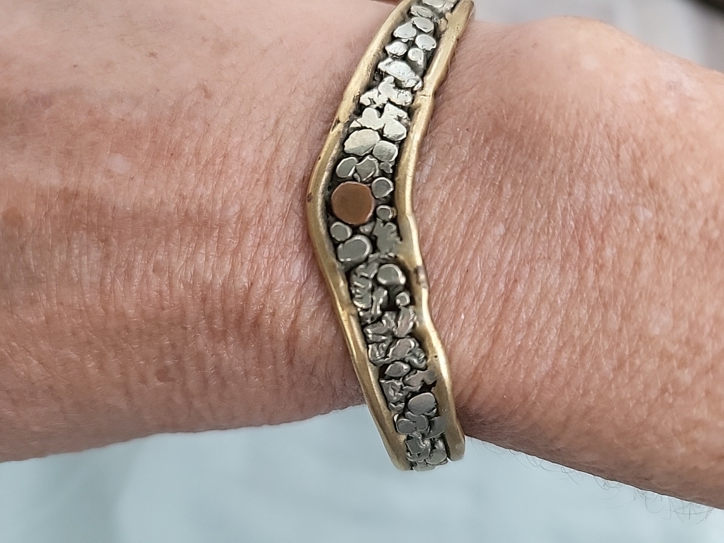 Bought at an estate sale Vintage Mixed Metals Gemstone Cuff Bracelet