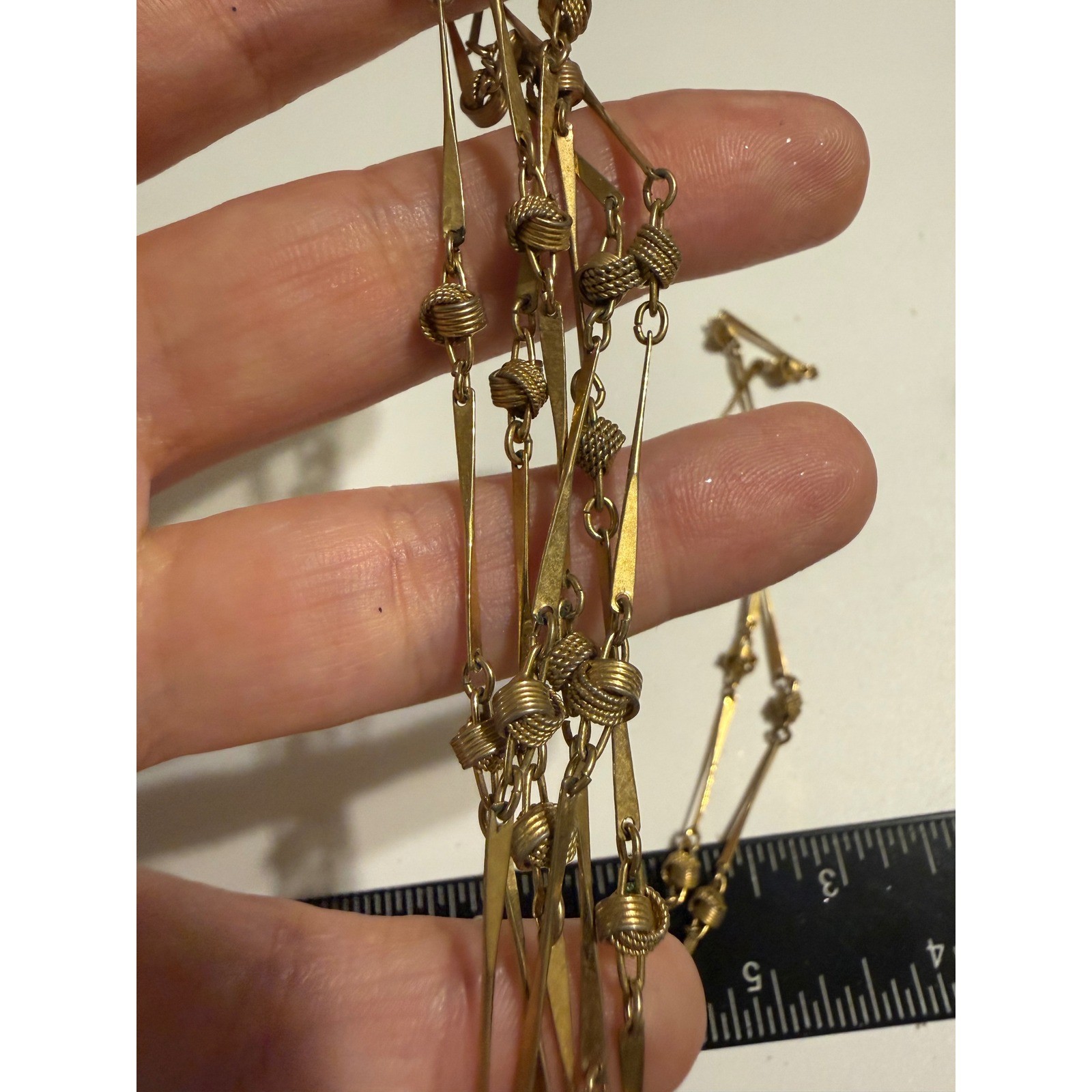 Vendome Vintage Gold Tone Long Station Necklace Tapered Bar Wire Wrapped Beads