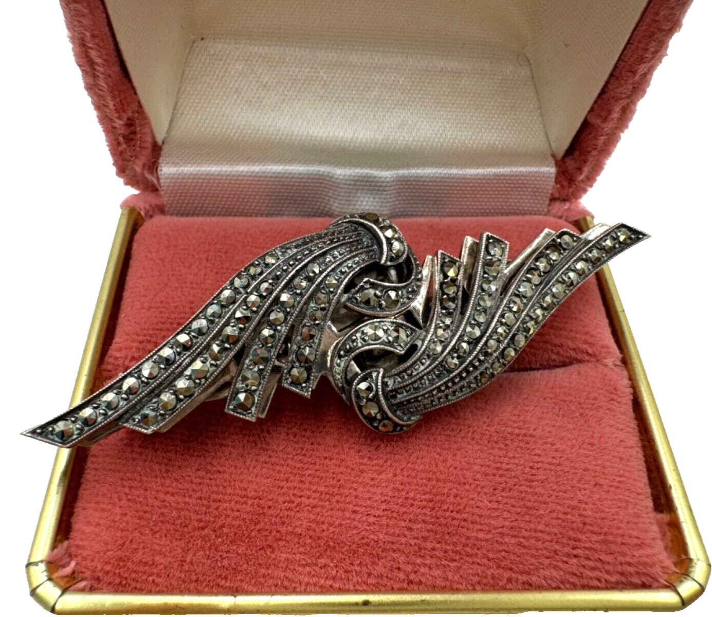 UTMOST RARE GERMAN DUETTE BROOCH DUO 2 DRESS CLIP MARCASITE STERLING SLVER Uniq!