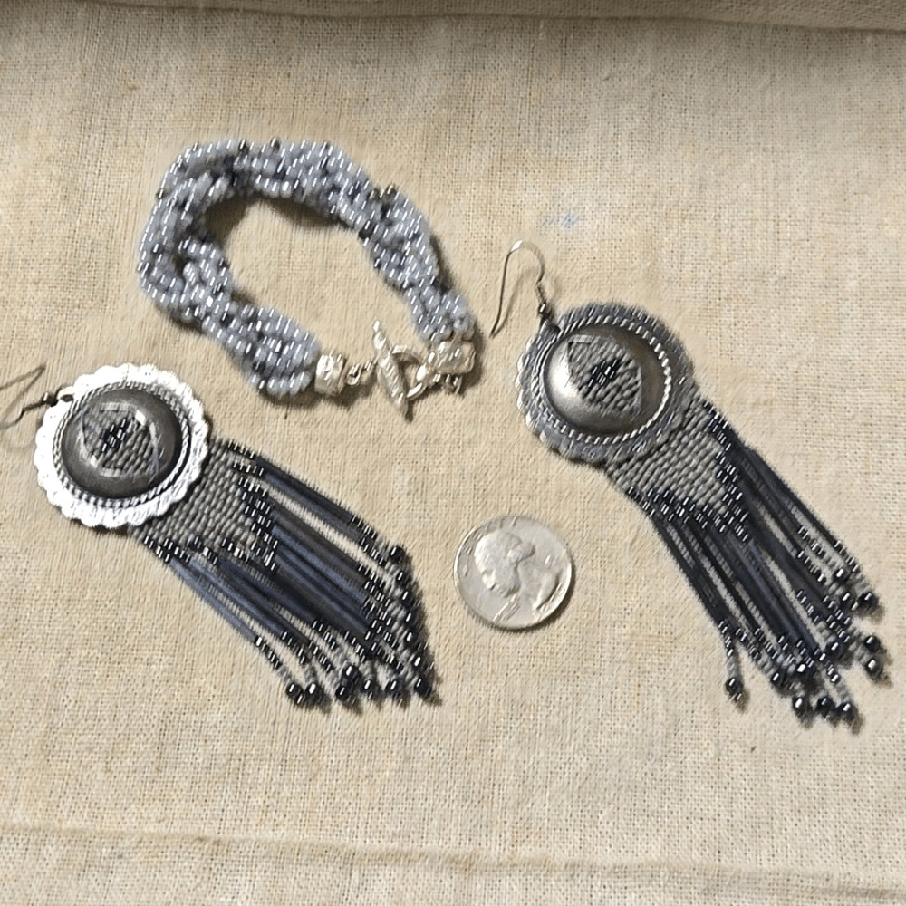 Vintage Silver Concho Beaded Earrings Sigrid Olsen Pearl Bracelet Set