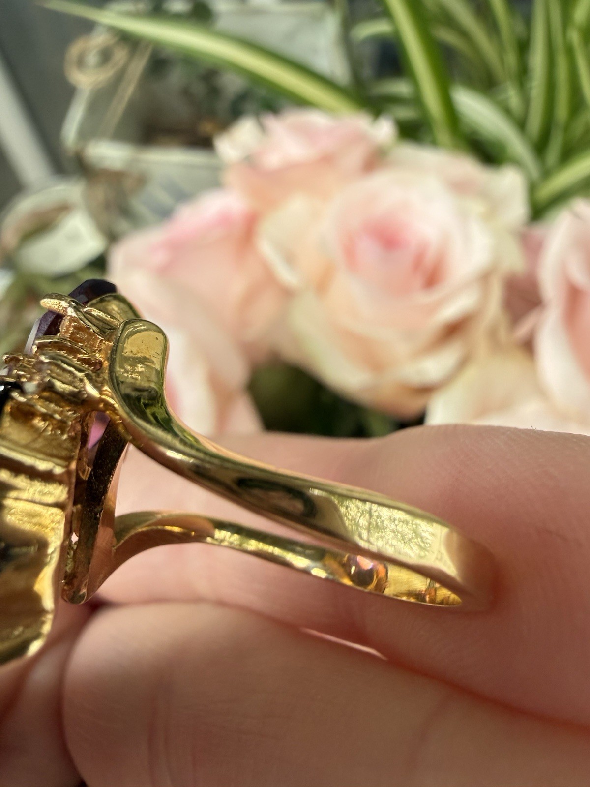 Vintage Multi stone Cocktail Ring Gold Plated Purple And Blue Cz Size 10