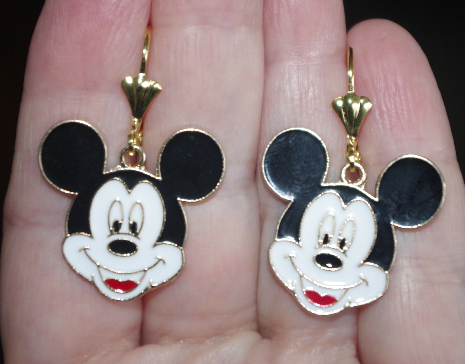 Old Stock Micky Mouse Leverback Earrings 14k Gold Filled