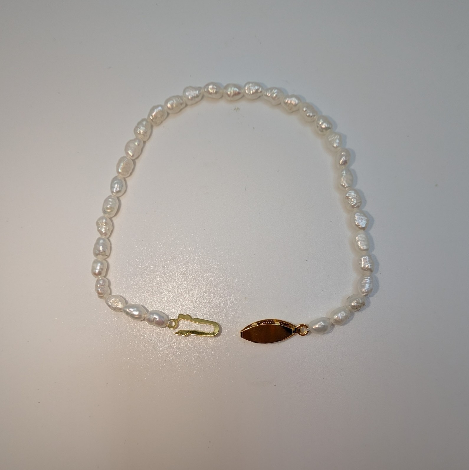 Vintage Rice Pearl Necklace Bracelet Set 20″ 8″ Gold Tone Fish Hook Clasp VTG