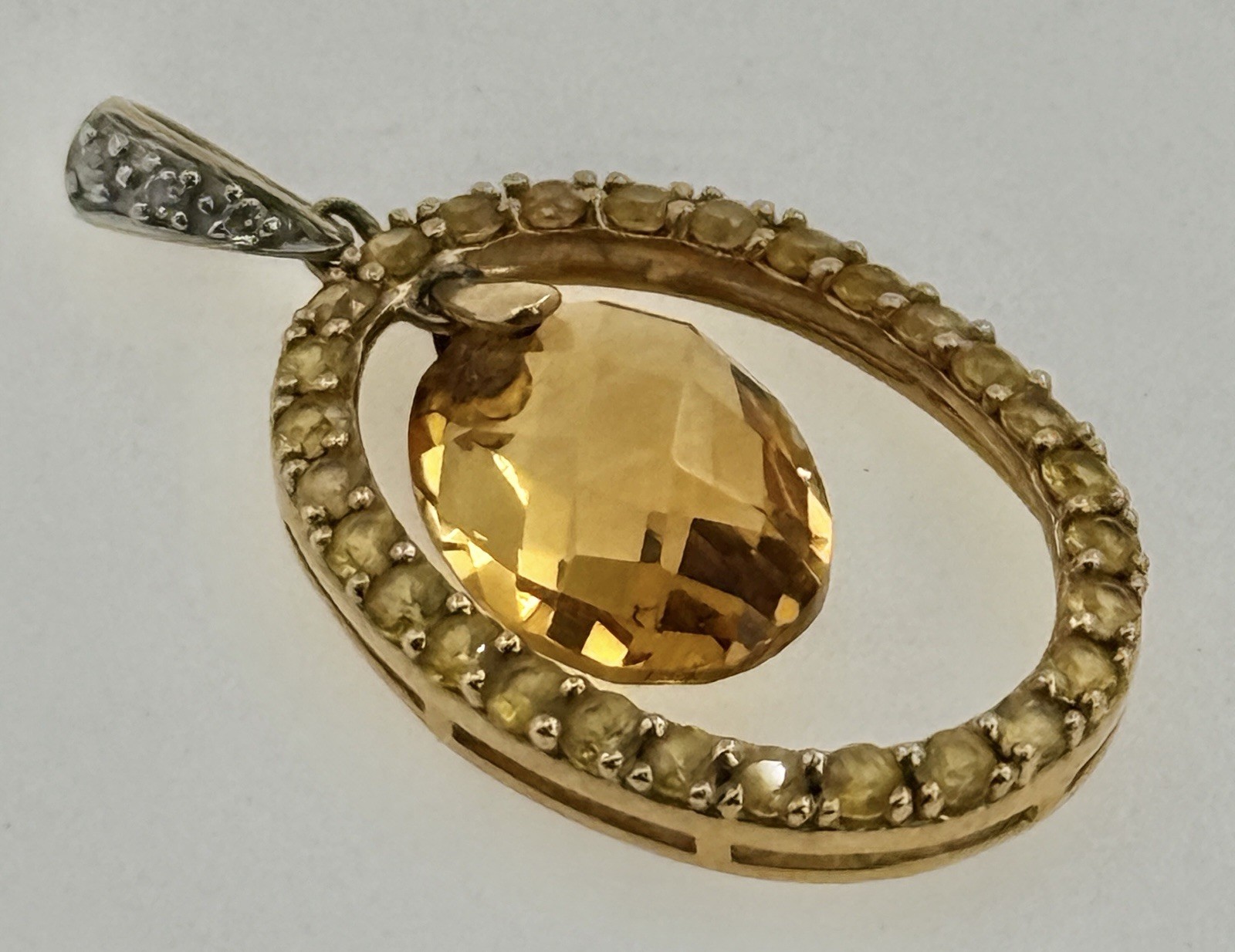14K Gold Diamond Citrine Gold Pendant 2.25Cttw, 2g approximately