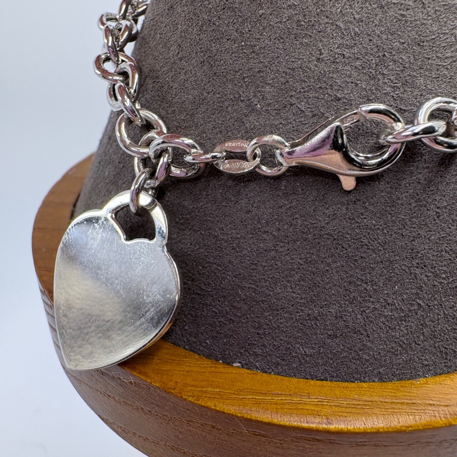 Heart Tag Round Link Chain Bracelet VTG Sterling Silver 925 Size 7.5″ Length