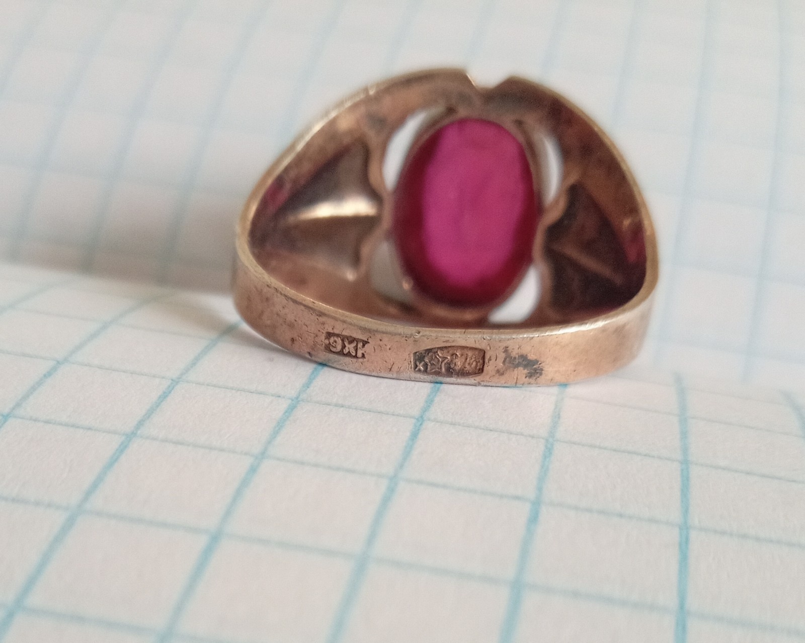 Vintage Ring Red stone Gilt Silver 875 star USSR times Women’s Jewelry size 8.5